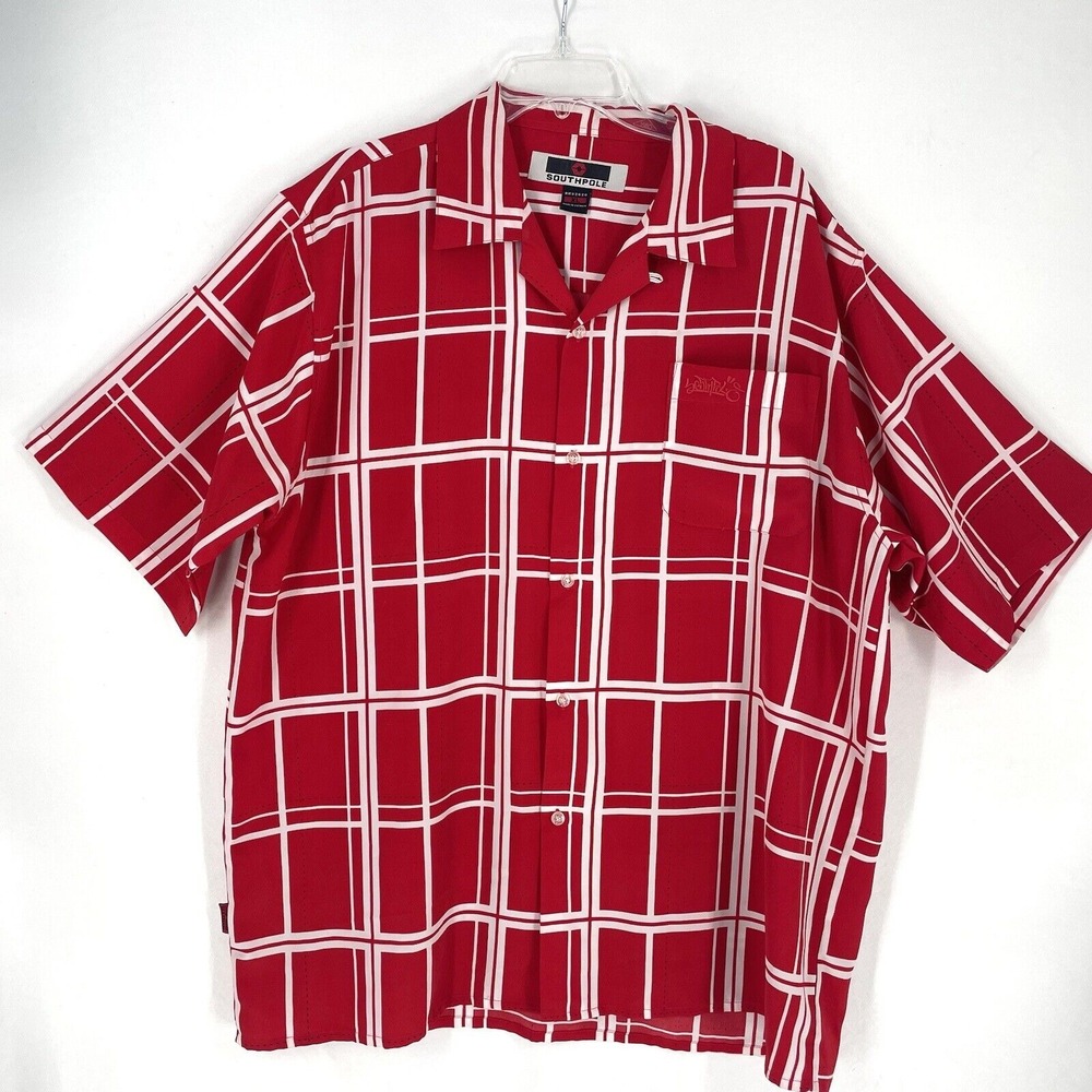 Vintage Southpole Shirt Men's XL Red White Hip Hop Casual Button Down 90's